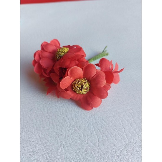 Ромашки 3 см на веточке (6 шт) цв. красный, цена за пучок